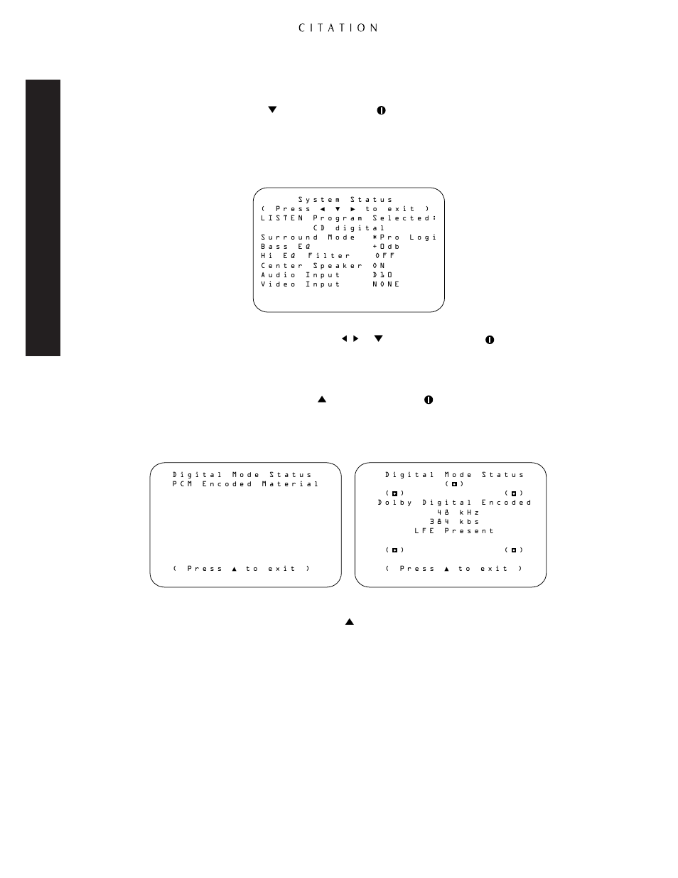 Viewing system status, Viewing the digital mode status, Operating the citation 5.0 | Citation Stereo Receiver User Manual | Page 54 / 72