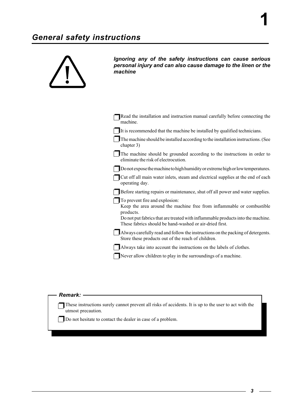 General safety instructions | Cissell HF 234 User Manual | Page 3 / 22