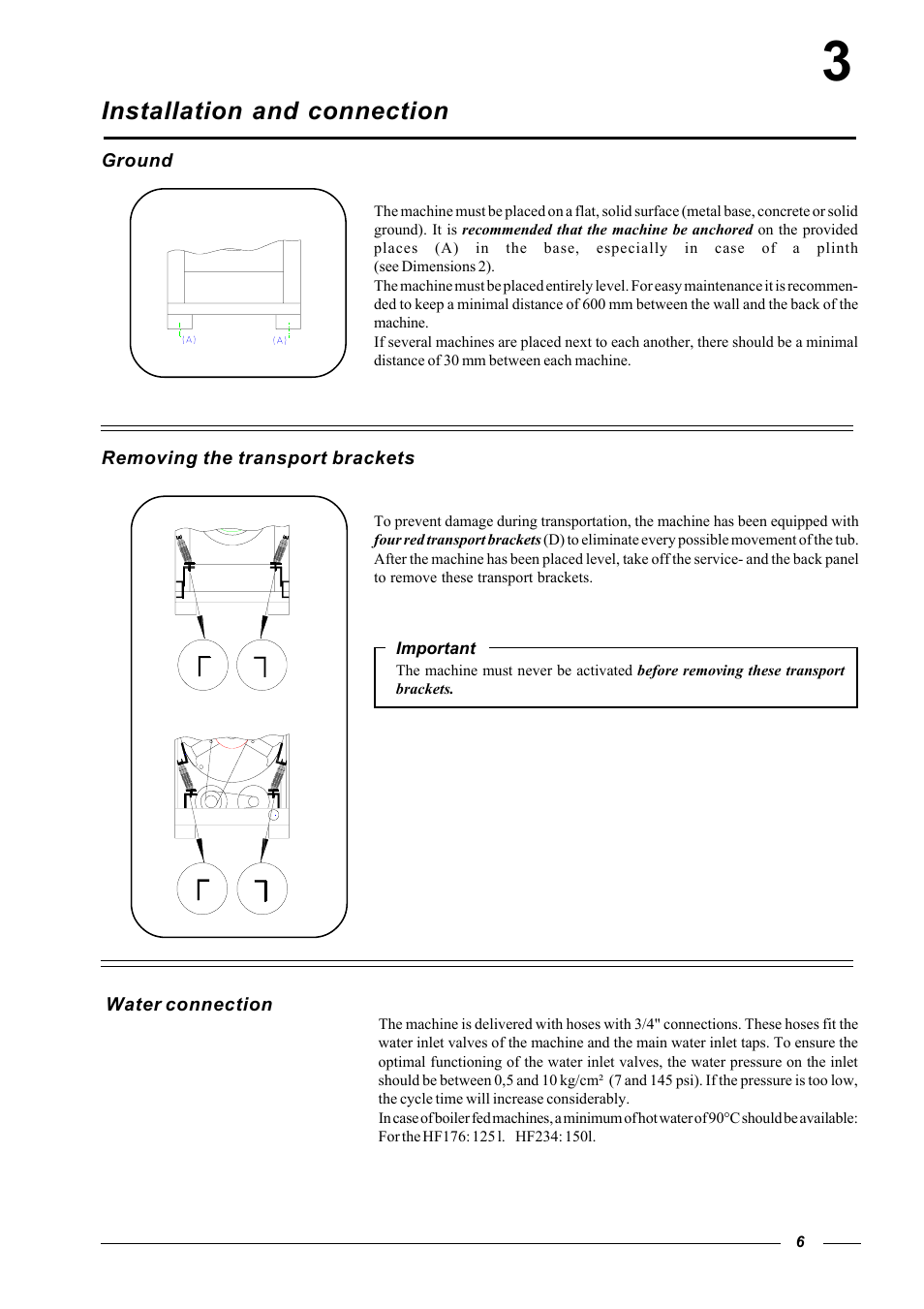 Installation and connection | Cissell HF 234 User Manual | Page 6 / 22