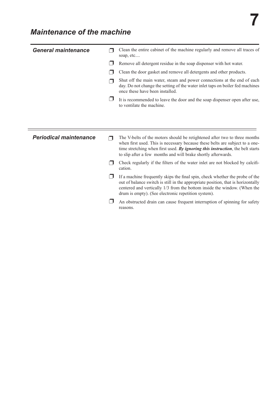 Maintenance of the machine | Cissell HF234 User Manual | Page 31 / 32