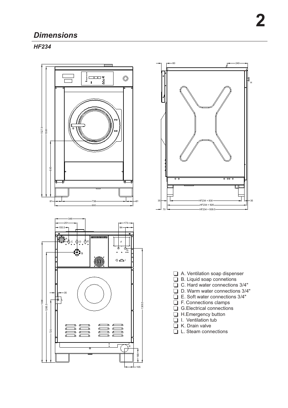 Dimensions, Hf234 | Cissell HF234 User Manual | Page 7 / 32