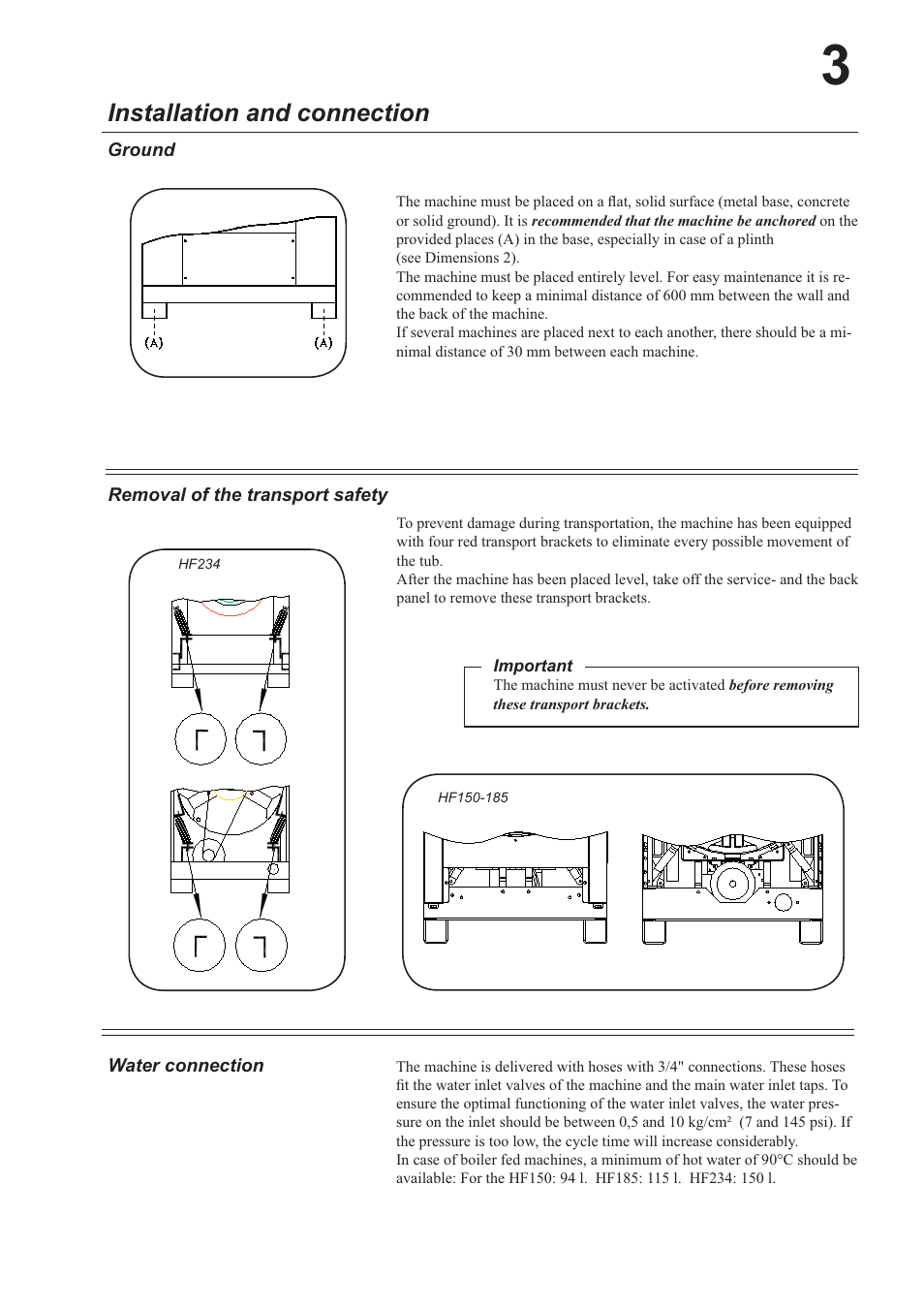 Installation and connection | Cissell HF234 User Manual | Page 8 / 32
