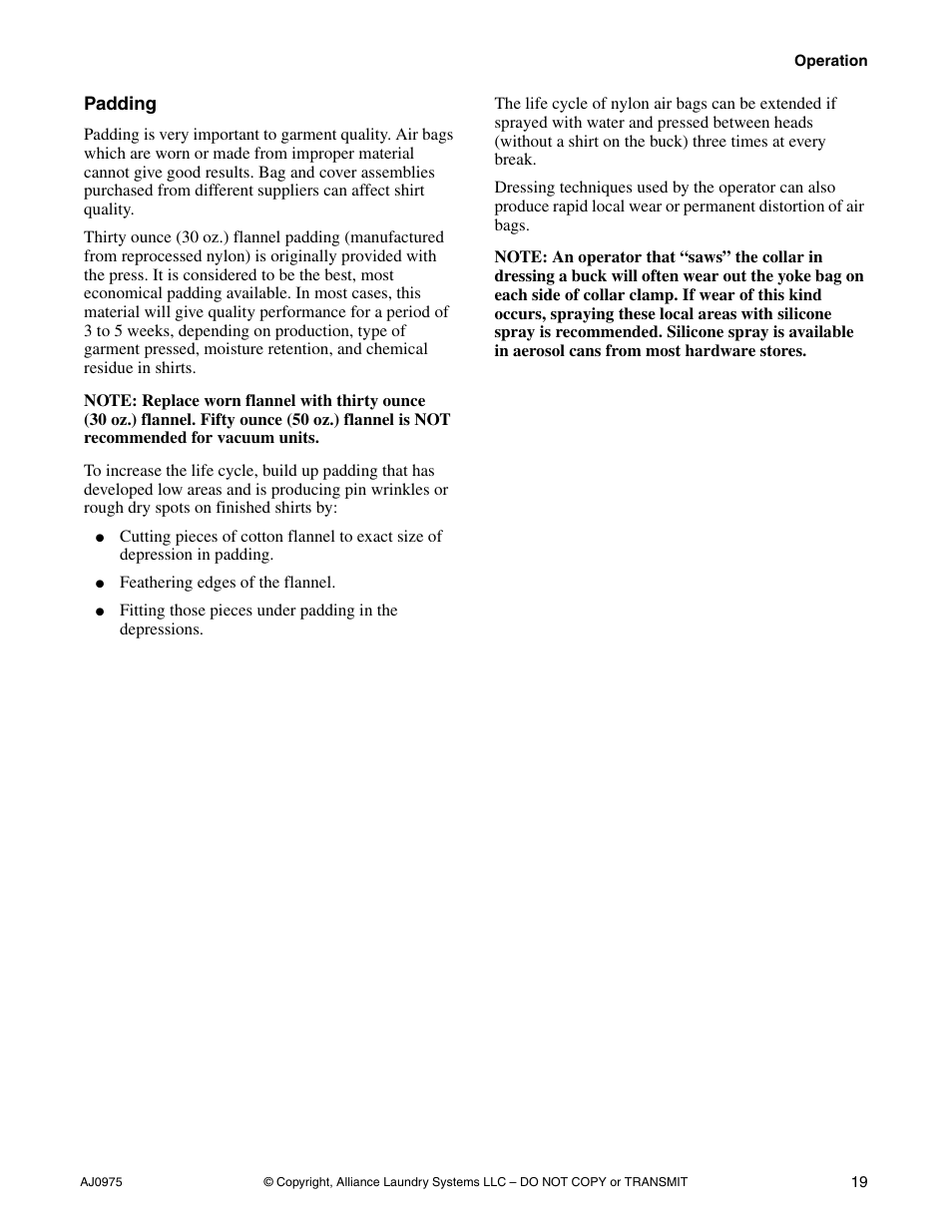Padding | Cissell CAB438C User Manual | Page 21 / 32