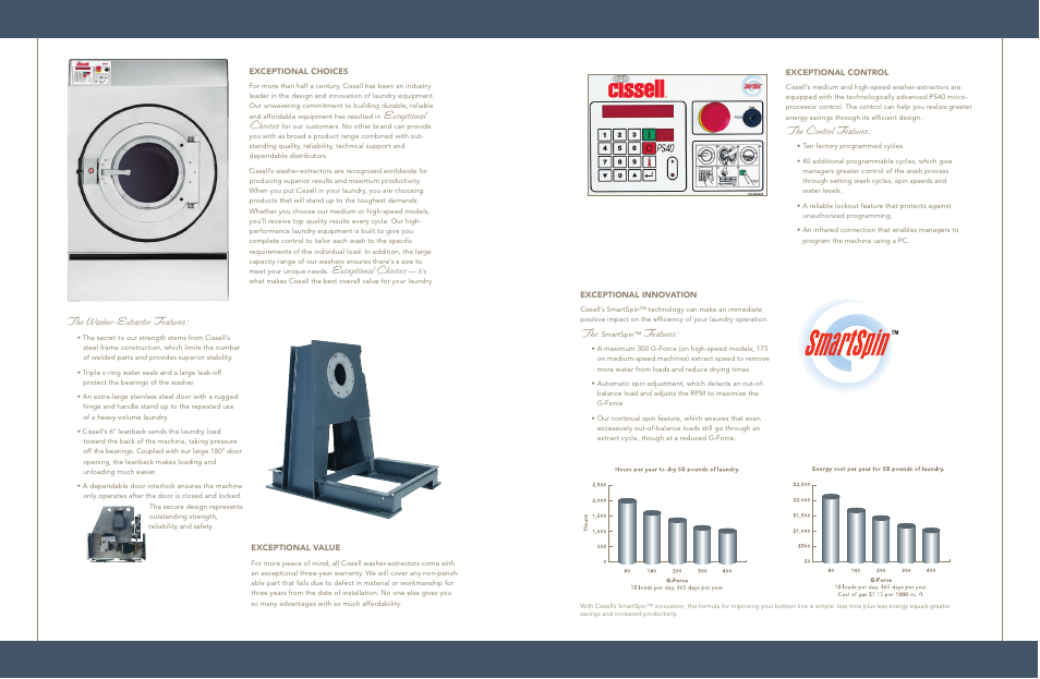 The control features, Exceptional choices, The washer-extractor features | Features | Cissell 40-175 lb User Manual | Page 3 / 4
