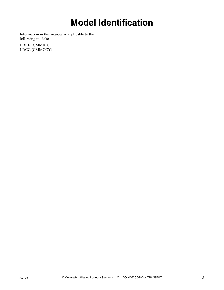 Model identification | Cissell LDBB User Manual | Page 5 / 22