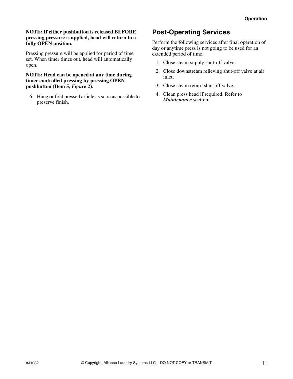 Post-operating services | Cissell AJ1032 User Manual | Page 13 / 22