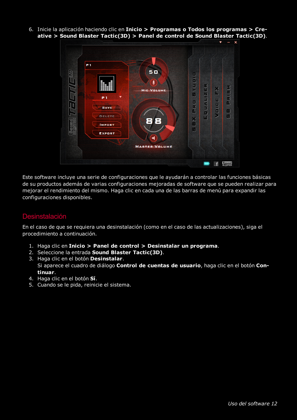 Desinstalación | Creative Labs Tactic 3D Rage GH0220A User Manual | Page 13 / 32