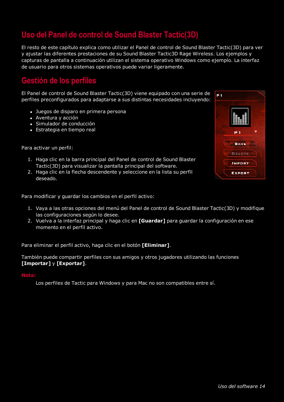 Gestión de los perfiles | Creative Labs Tactic 3D Rage GH0220A User Manual | Page 15 / 32