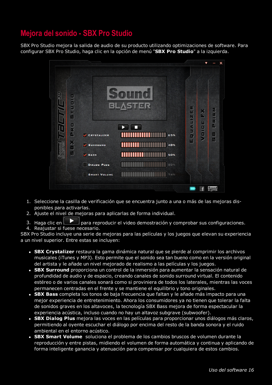 Mejora del sonido - sbx pro studio | Creative Labs Tactic 3D Rage GH0220A User Manual | Page 17 / 32
