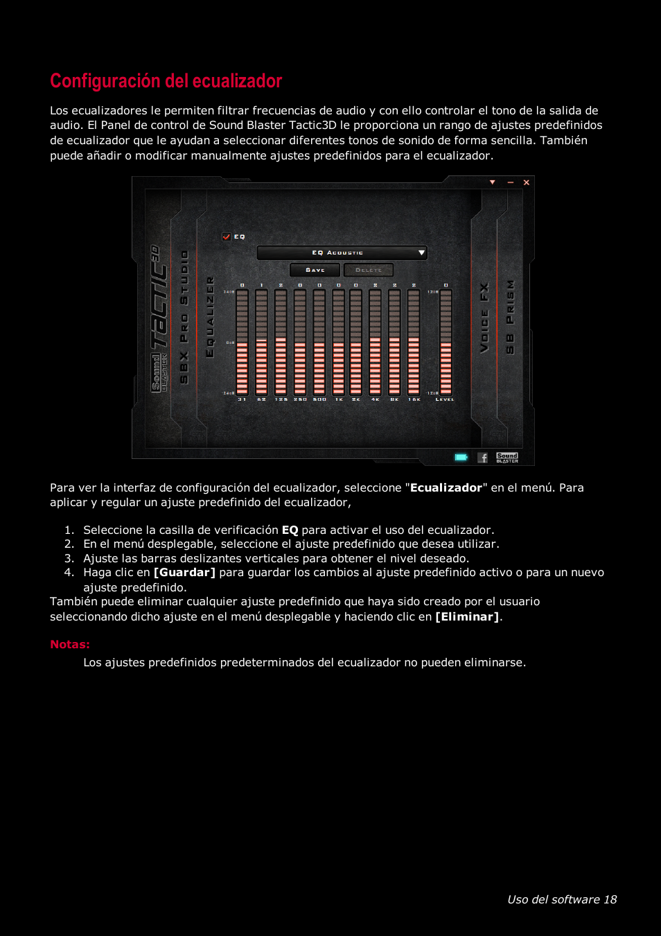 Configuración del ecualizador | Creative Labs Tactic 3D Rage GH0220A User Manual | Page 19 / 32