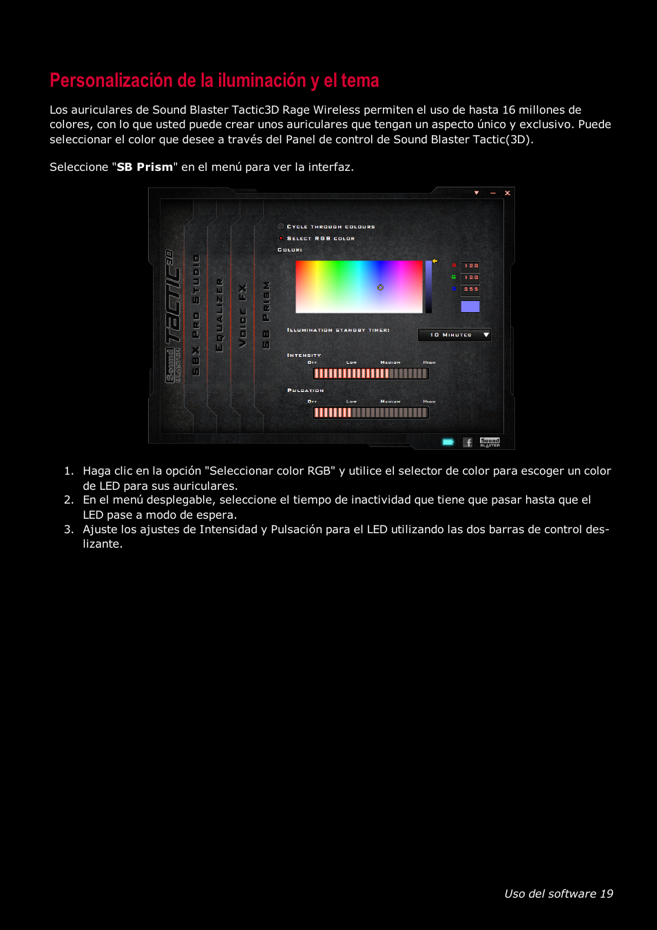 Personalización de la iluminación y el tema | Creative Labs Tactic 3D Rage GH0220A User Manual | Page 20 / 32