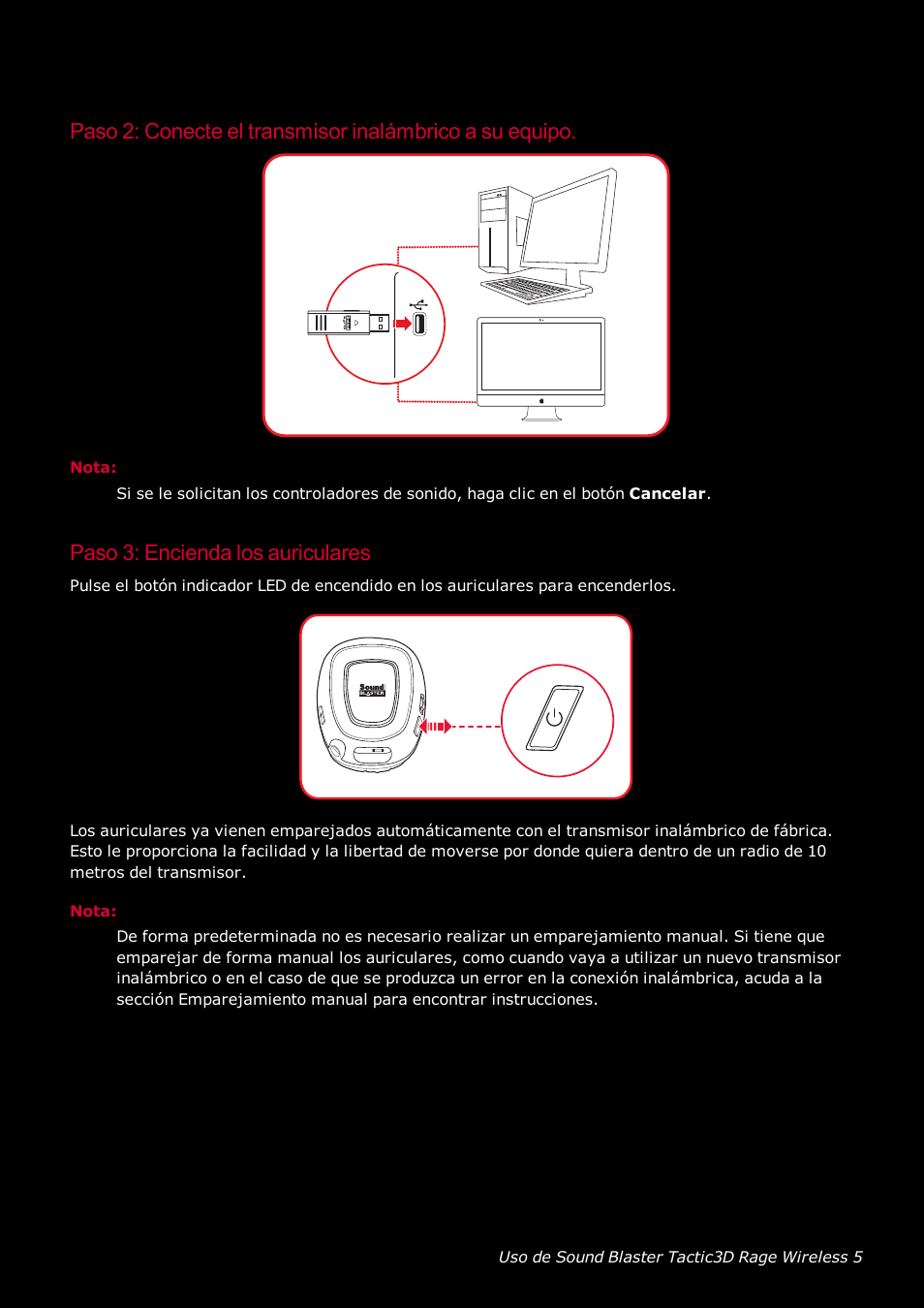 Paso 3: encienda los auriculares | Creative Labs Tactic 3D Rage GH0220A User Manual | Page 6 / 32