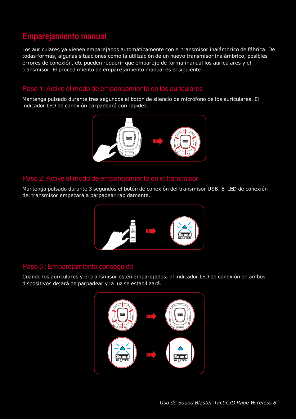 Emparejamiento manual, Paso 3 : emparejamiento conseguido | Creative Labs Tactic 3D Rage GH0220A User Manual | Page 9 / 32