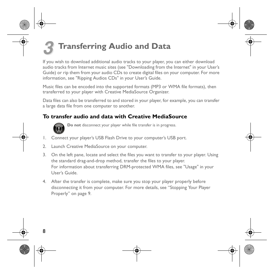 Transferring audio and data | Creative Labs MuVo V200 User Manual | Page 10 / 71