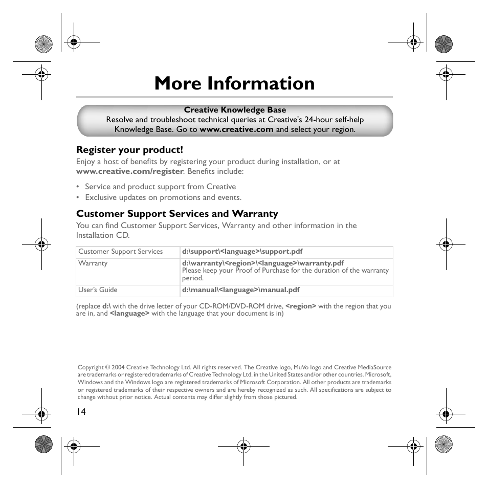 More information | Creative Labs MuVo V200 User Manual | Page 16 / 71