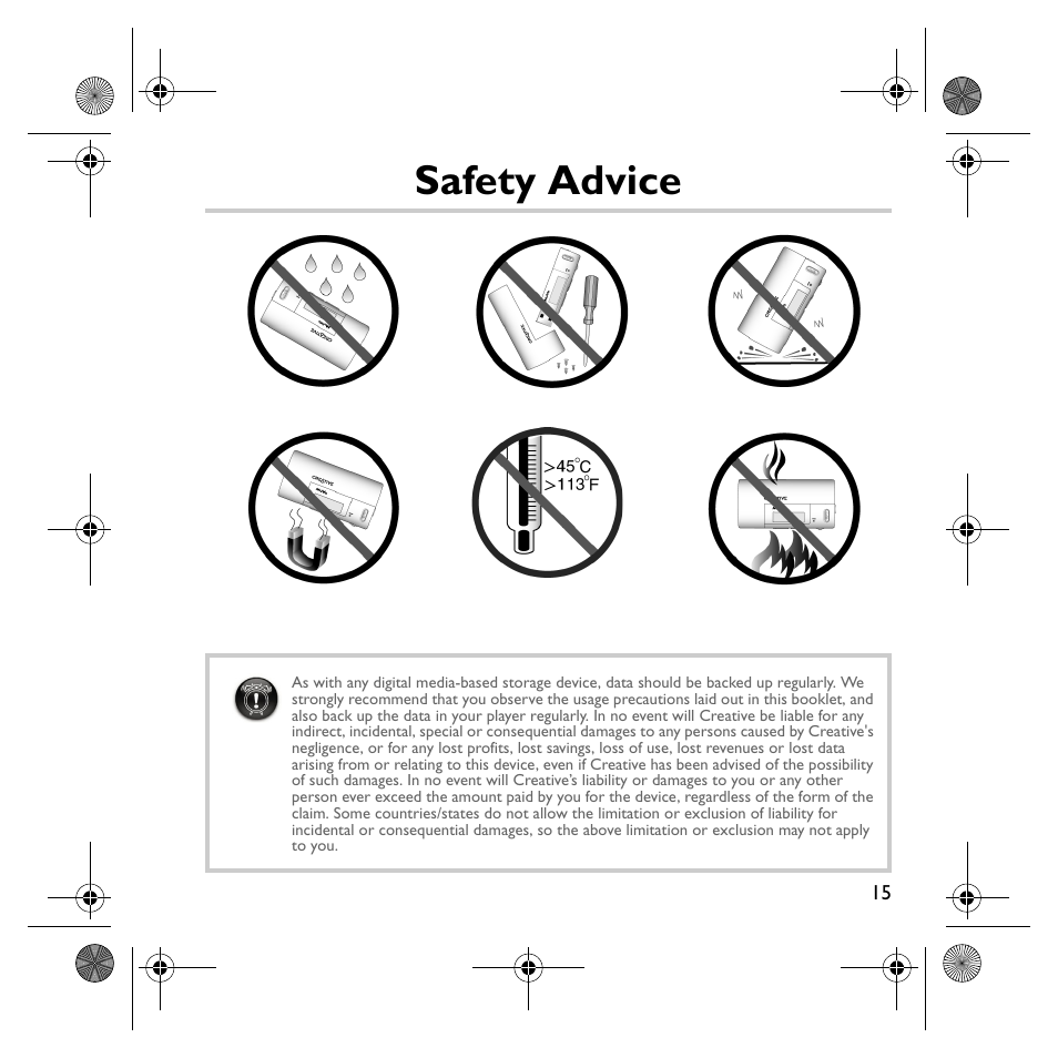 Safety advice | Creative Labs MuVo V200 User Manual | Page 17 / 71