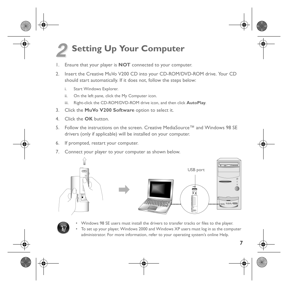 Setting up your computer | Creative Labs MuVo V200 User Manual | Page 9 / 71