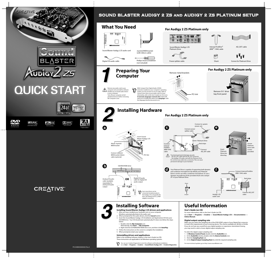 Creative Labs Sound Blaster Audigy 2ZS User Manual | 1 page