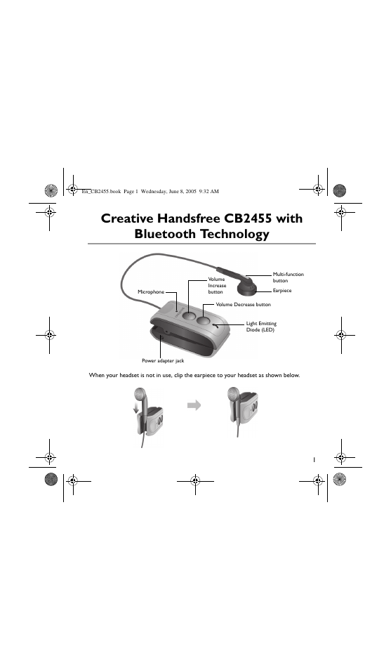 Creative Labs Creative Handsfree with Bluetooth Technology CB2455 User Manual | 12 pages