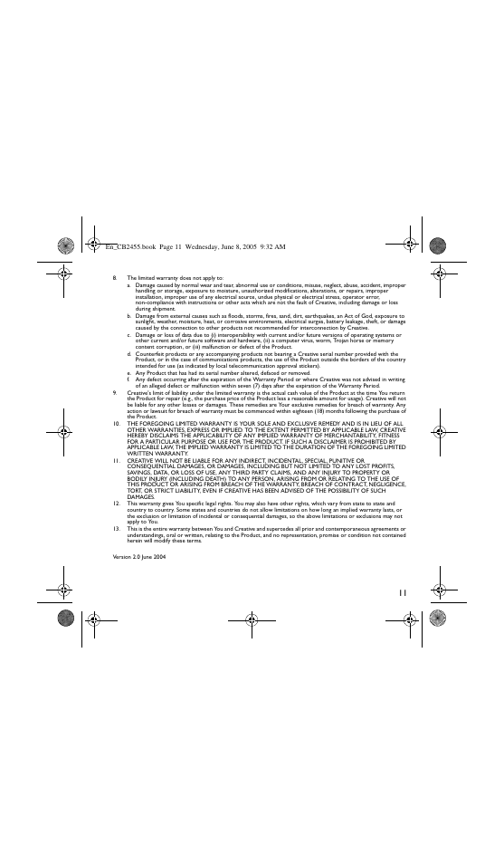 Creative Labs Creative Handsfree with Bluetooth Technology CB2455 User Manual | Page 11 / 12