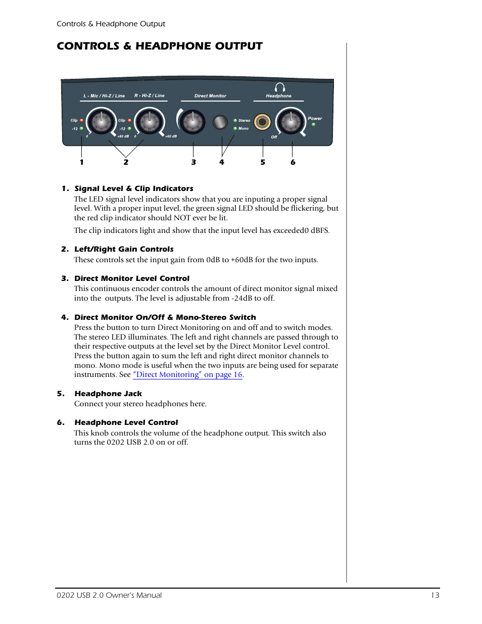 Controls & headphone output | Creative Labs Creative E-MU 202 User Manual | Page 13 / 25
