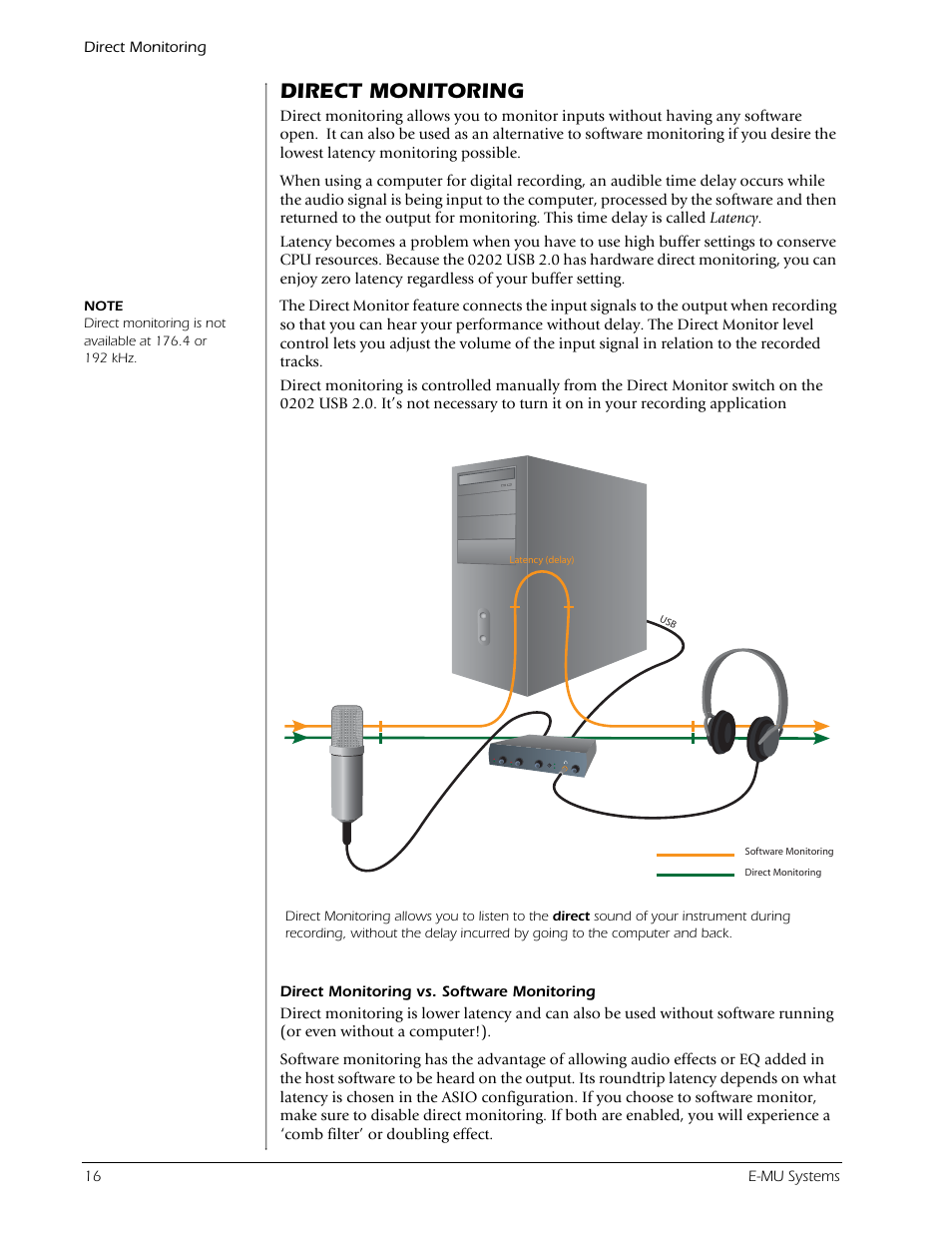 Direct monitoring | Creative Labs Creative E-MU 202 User Manual | Page 16 / 25