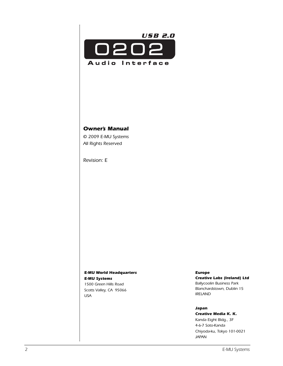 Owner’s manual | Creative Labs Creative E-MU 202 User Manual | Page 2 / 25