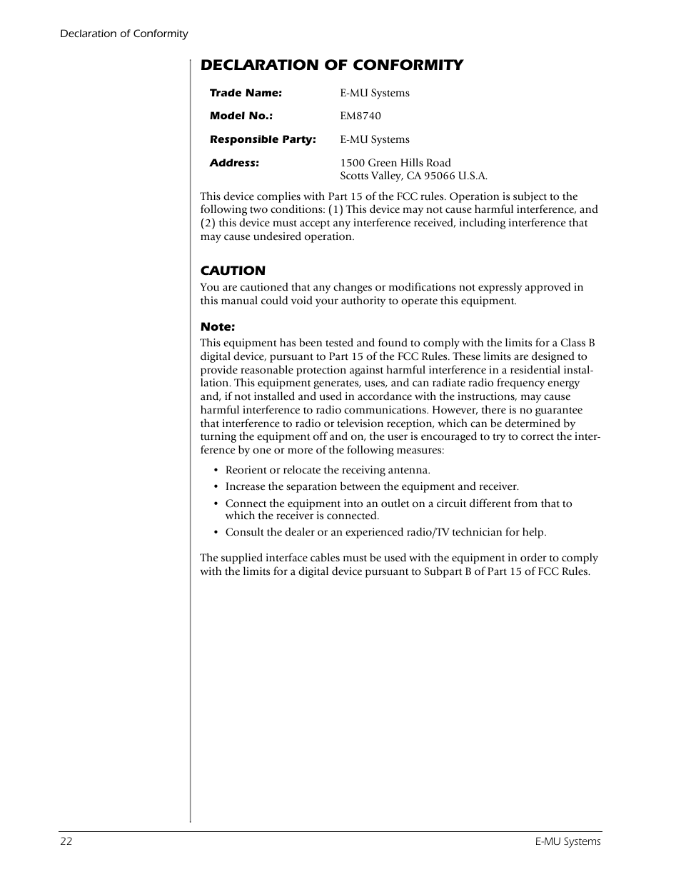 Declaration of conformity | Creative Labs Creative E-MU 202 User Manual | Page 22 / 25