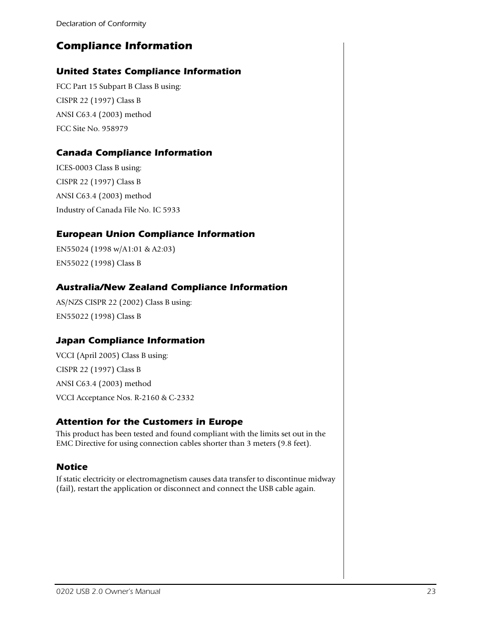 Compliance information | Creative Labs Creative E-MU 202 User Manual | Page 23 / 25