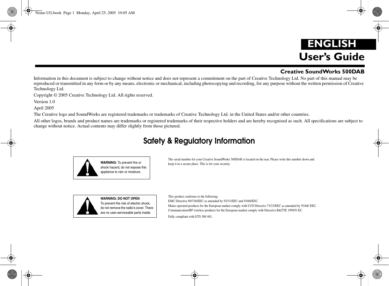 Creative Labs Creative Soundworks 500DAB User Manual | 28 pages