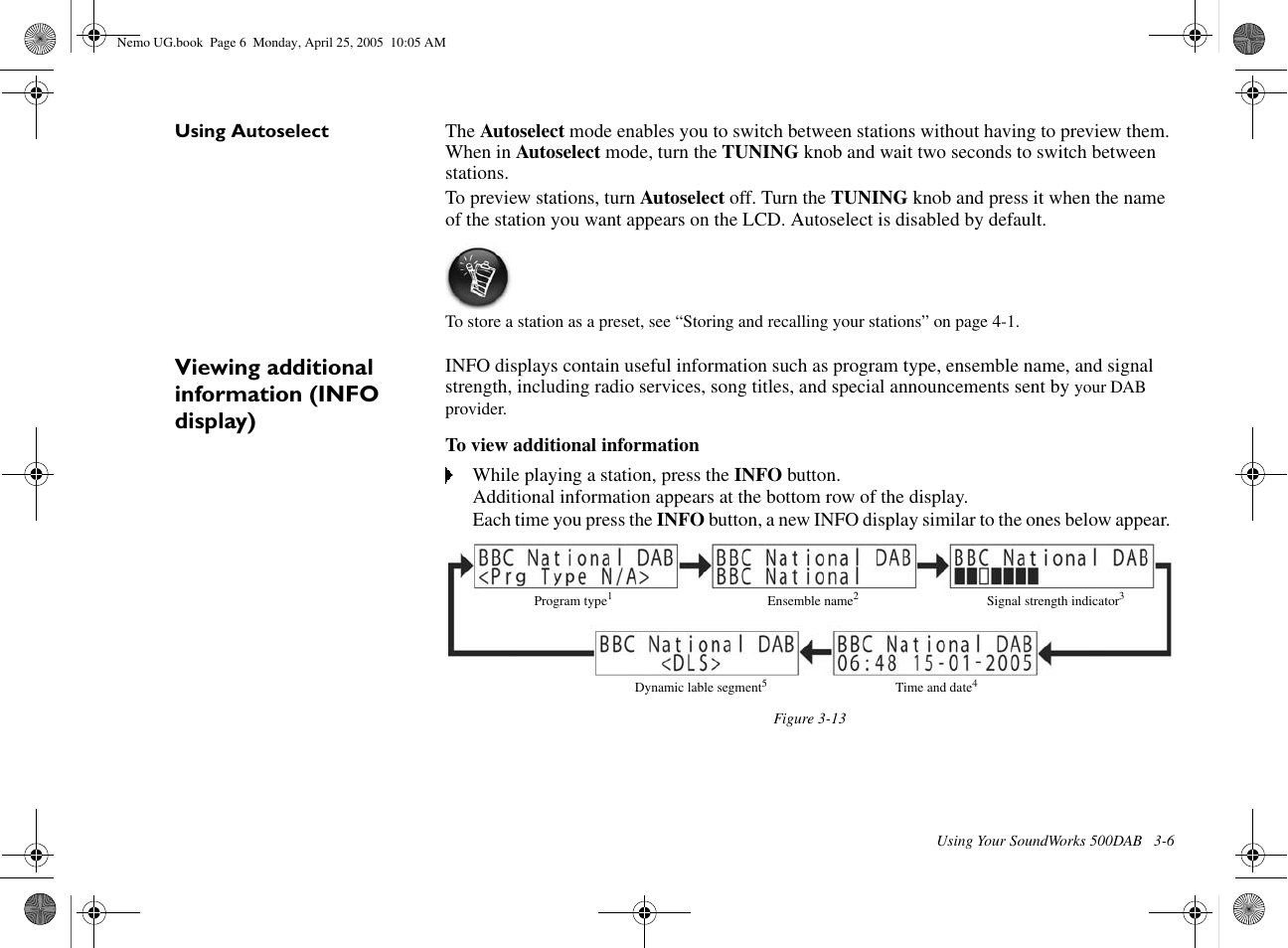 Viewing additional information (info display) | Creative Labs Creative Soundworks 500DAB User Manual | Page 13 / 28