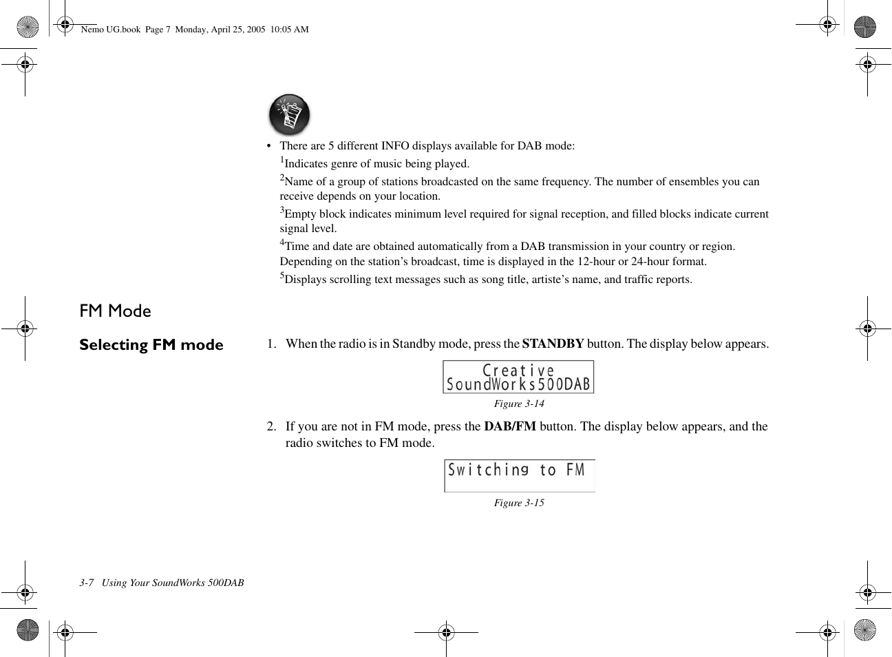 Fm mode, Selecting fm mode | Creative Labs Creative Soundworks 500DAB User Manual | Page 14 / 28