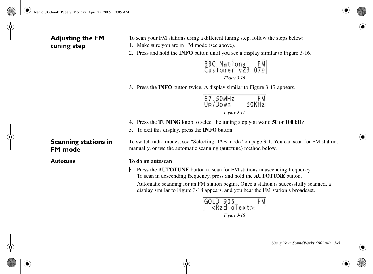 Adjusting the fm tuning step, Scanning stations in fm mode | Creative Labs Creative Soundworks 500DAB User Manual | Page 15 / 28