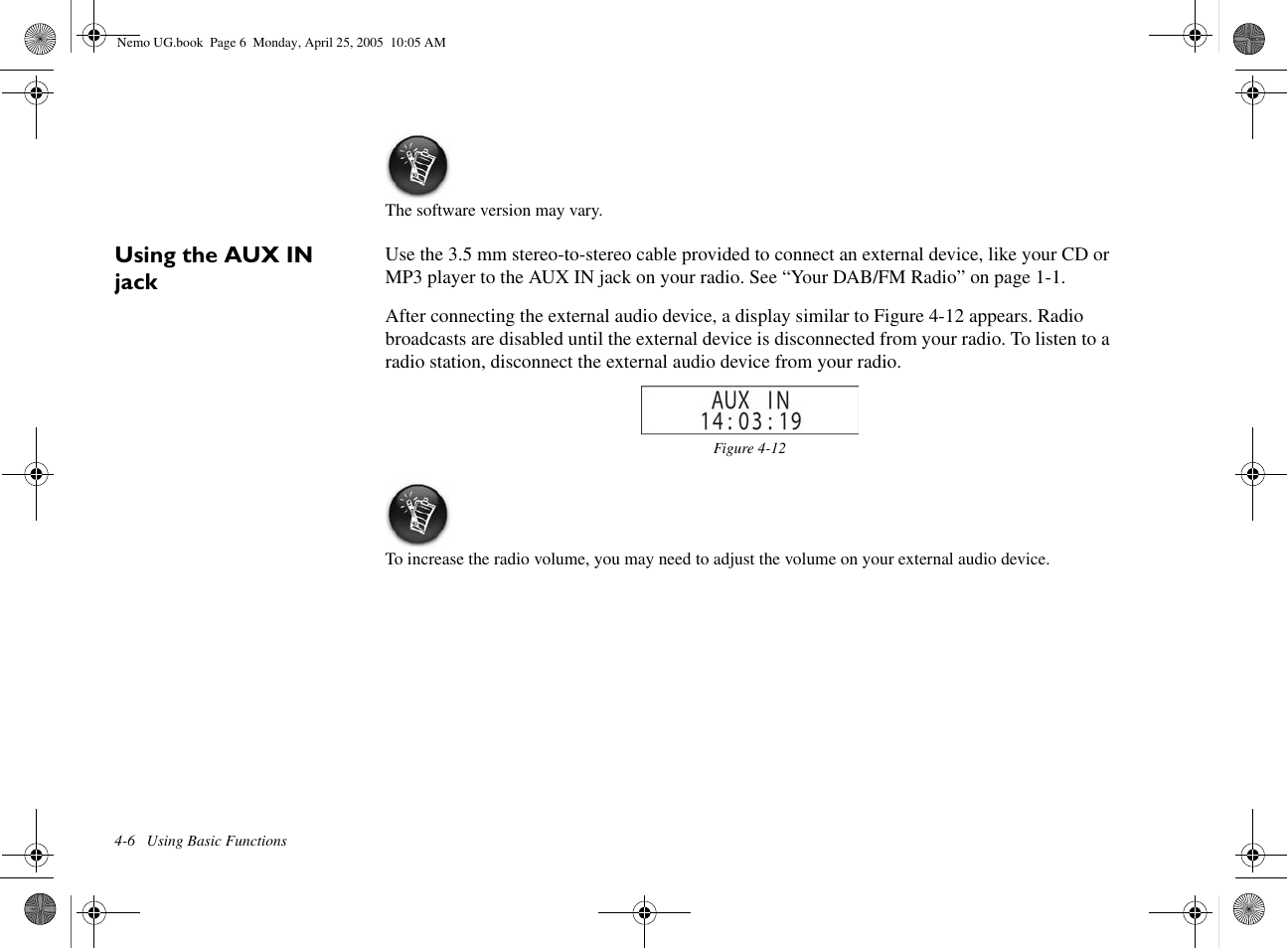 Using the aux in jack | Creative Labs Creative Soundworks 500DAB User Manual | Page 22 / 28
