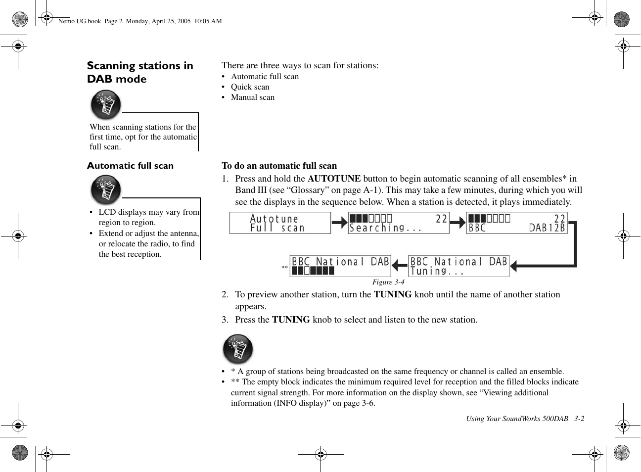 Scanning stations in dab mode | Creative Labs Creative Soundworks 500DAB User Manual | Page 9 / 28