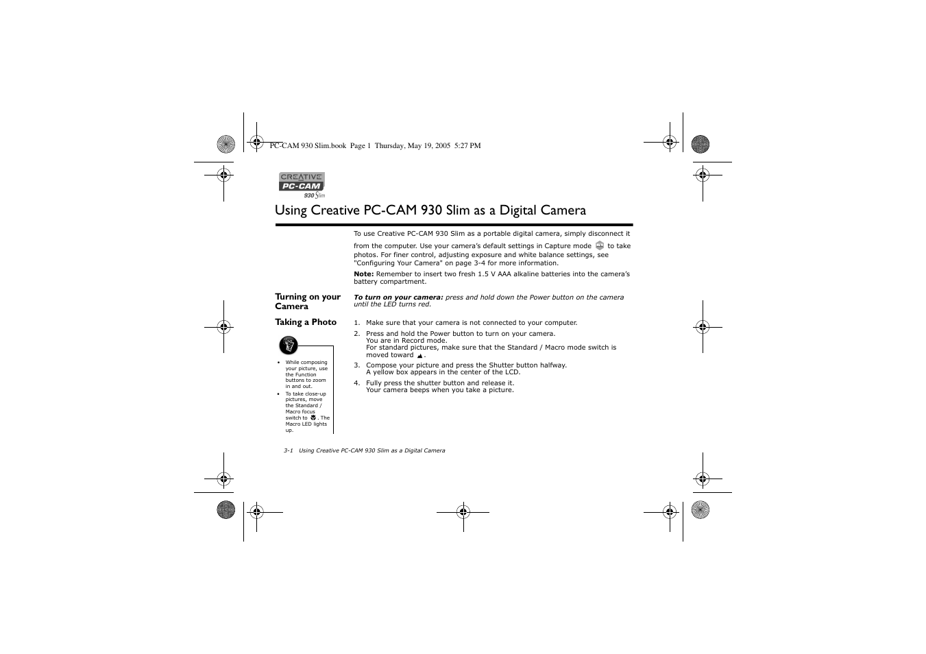 Using creative pc-cam 930 slim as a digital camera | Creative Labs Creative PC-CAM 930 Slim 02VF016000000 User Manual | Page 21 / 47