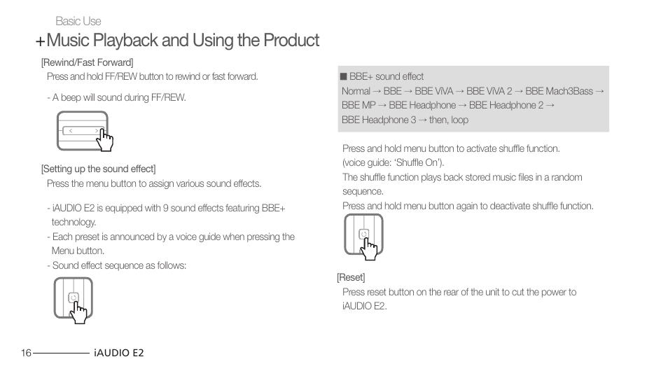 Music playback and using the product | Cowon Systems IAUDIO E2 User Manual | Page 16 / 25