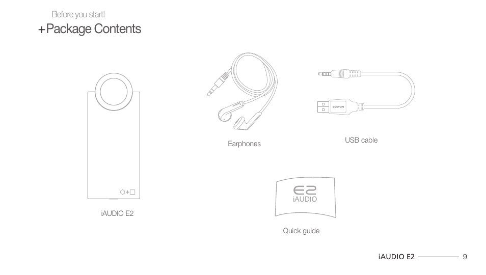 Package contents | Cowon Systems IAUDIO E2 User Manual | Page 9 / 25