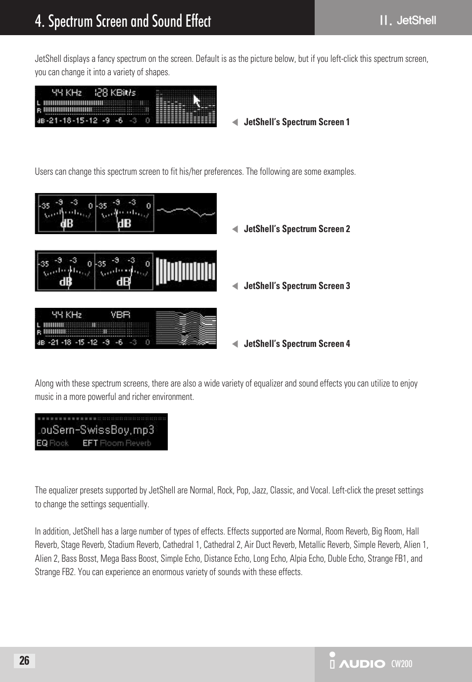 Spectrum screen and sound effect | Cowon Systems CW200 User Manual | Page 26 / 44