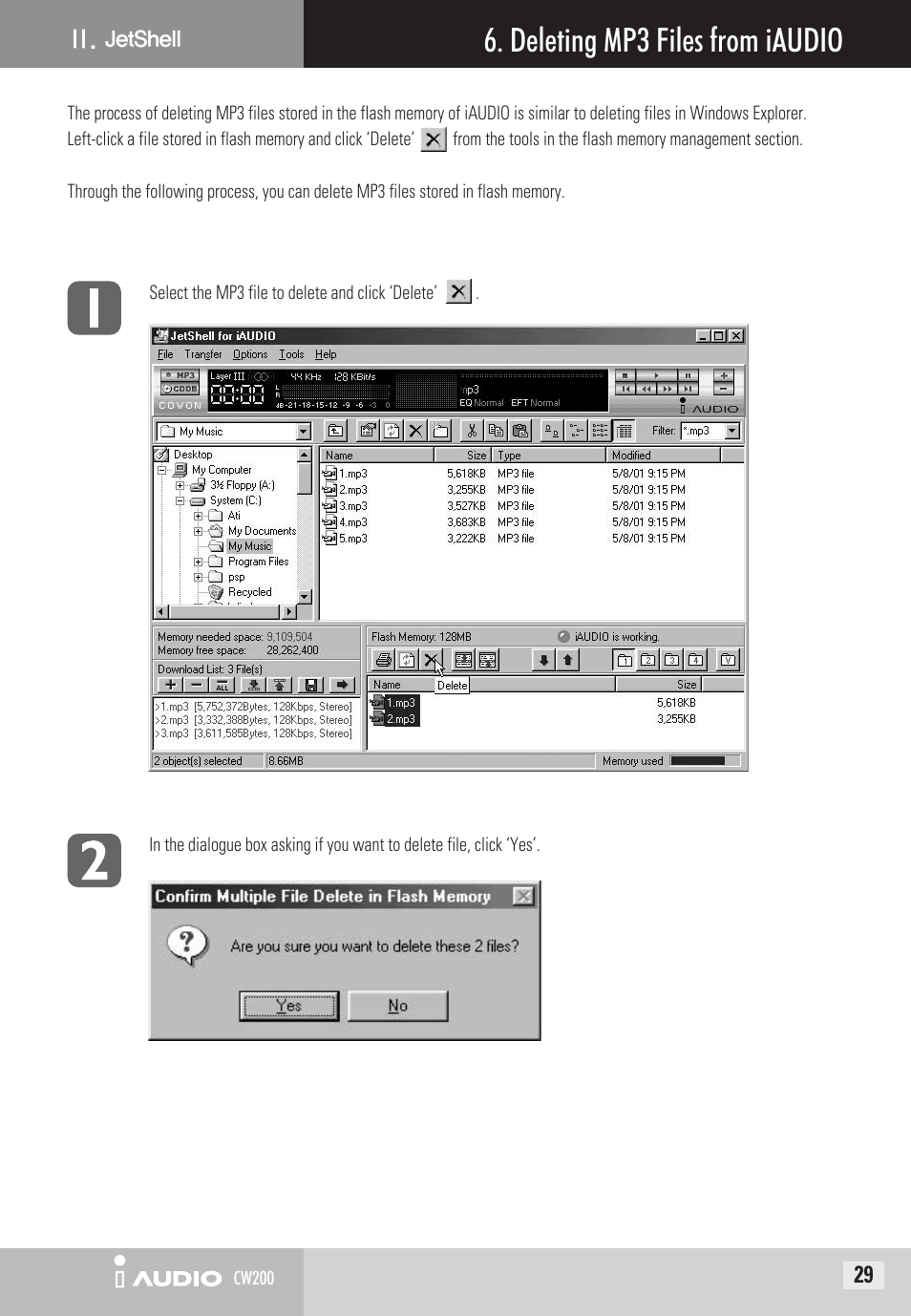 Deleting mp3 files from iaudio | Cowon Systems CW200 User Manual | Page 29 / 44