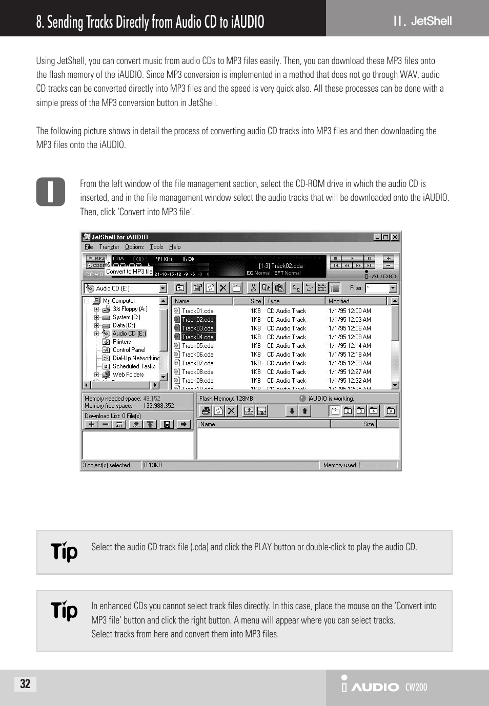 Sending tracks directly from audio cd to iaudio | Cowon Systems CW200 User Manual | Page 32 / 44