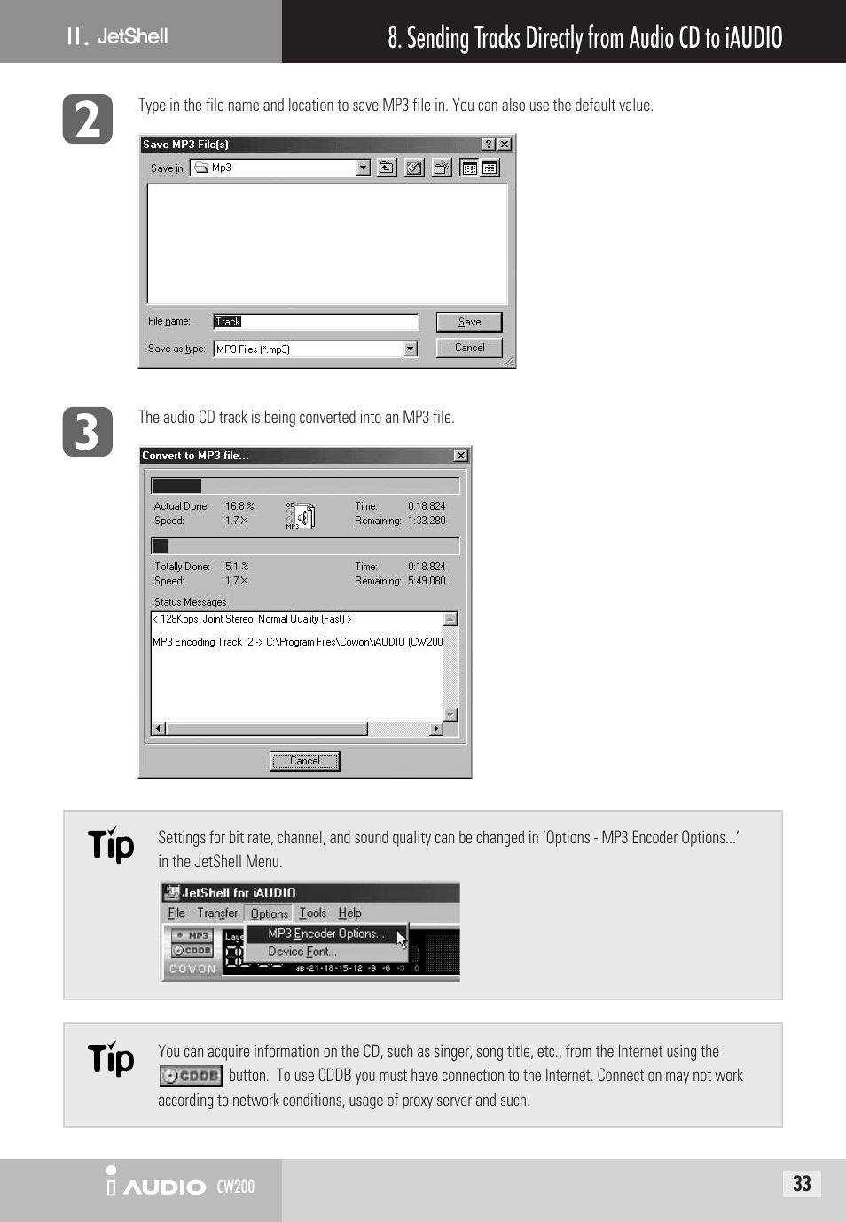 Sending tracks directly from audio cd to iaudio | Cowon Systems CW200 User Manual | Page 33 / 44