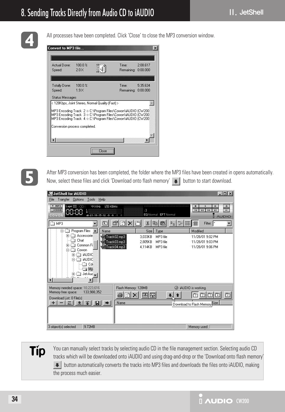 Sending tracks directly from audio cd to iaudio | Cowon Systems CW200 User Manual | Page 34 / 44