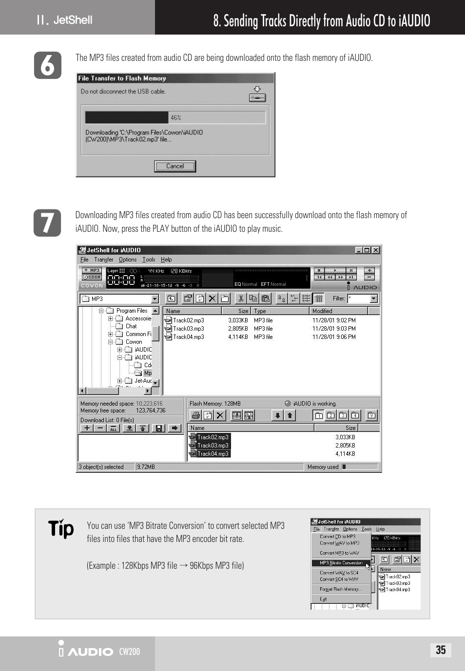 Sending tracks directly from audio cd to iaudio | Cowon Systems CW200 User Manual | Page 35 / 44