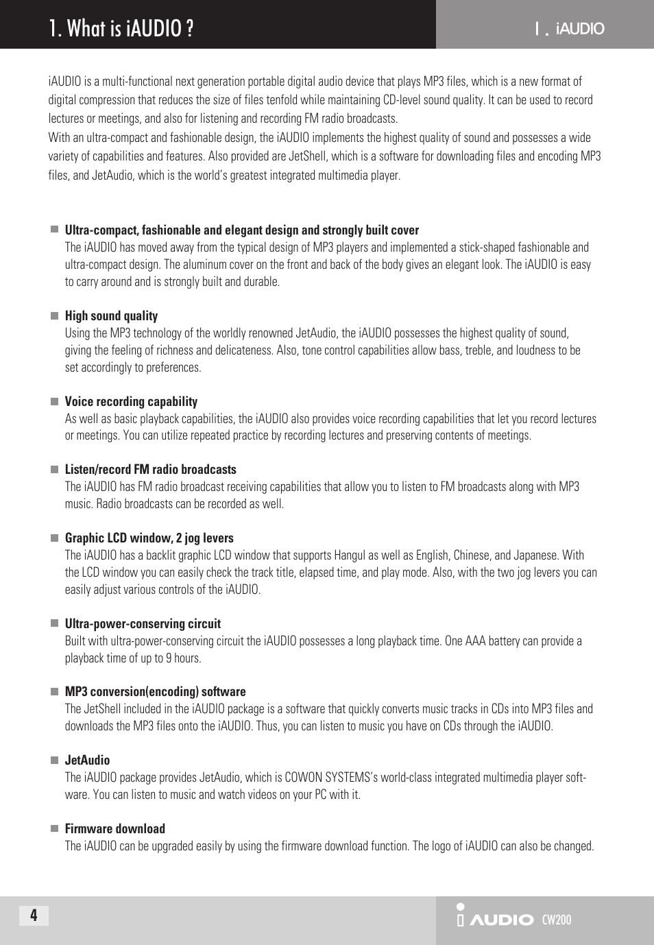 What is iaudio | Cowon Systems CW200 User Manual | Page 4 / 44