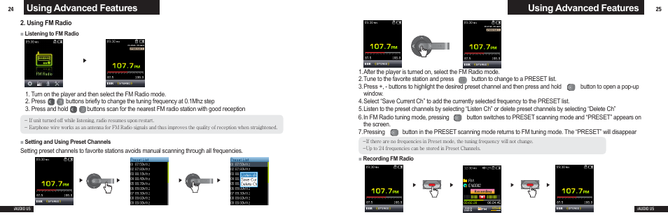 Using advanced features | Cowon Systems U5 User Manual | Page 13 / 21