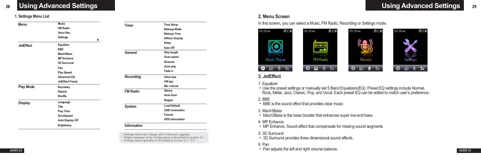 Using advanced settings | Cowon Systems U5 User Manual | Page 15 / 21