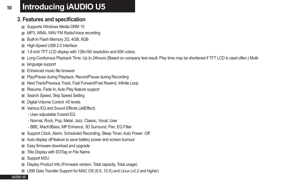 Introducing iaudio u5 | Cowon Systems iAUDIO U5 User Manual | Page 10 / 40