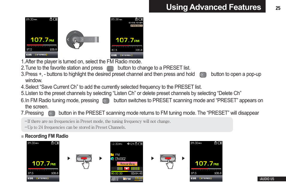 Using advanced features | Cowon Systems iAUDIO U5 User Manual | Page 25 / 40