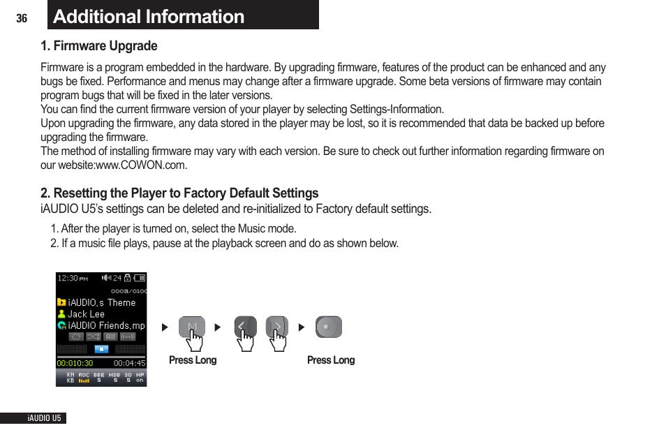 추가 설명, Additional information | Cowon Systems iAUDIO U5 User Manual | Page 36 / 40